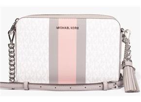 Michael Kors Bags - Jet Set Medium Camera Bag White Pale Grey Logo