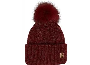 Tommy Hilfiger Accessories - Tommy Hi TH Effortless Beanie Pom Pom Deep Red